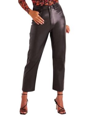 MINKPINK Black Faux Leather Cropped Straight-Leg Pants